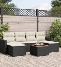 7-tlg. Garten-Sofagarnitur mit Kissen Schwarz Poly Rattan