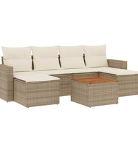 7-tlg. Garten-Sofagarnitur mit Kissen Beige Poly Rattan