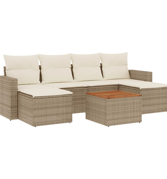 7-tlg. Garten-Sofagarnitur mit Kissen Beige Poly Rattan