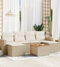 7-tlg. Garten-Sofagarnitur mit Kissen Beige Poly Rattan