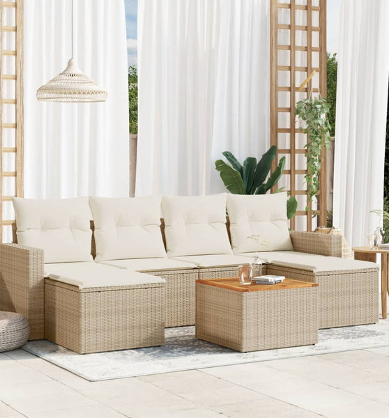 7-tlg. Garten-Sofagarnitur mit Kissen Beige Poly Rattan