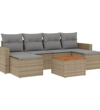 7-tlg. Garten-Sofagarnitur mit Kissen Beige Poly Rattan