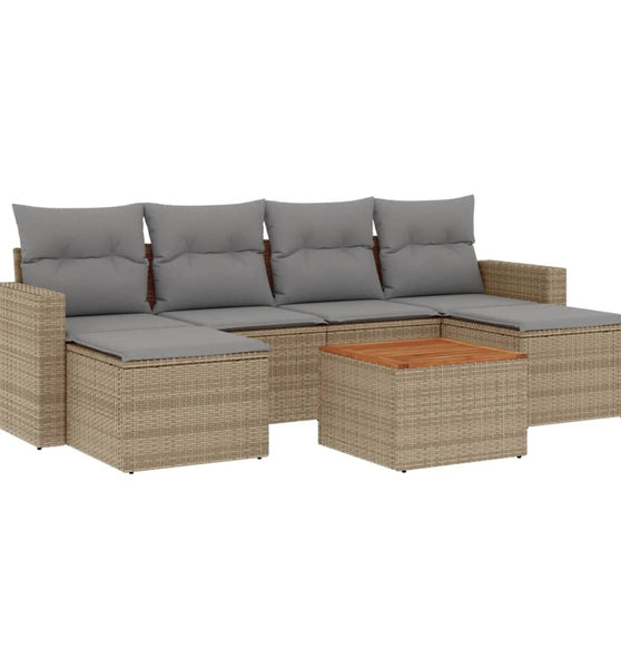 7-tlg. Garten-Sofagarnitur mit Kissen Beige Poly Rattan