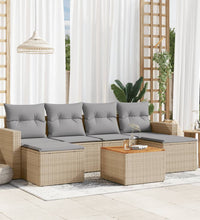 7-tlg. Garten-Sofagarnitur mit Kissen Beige Poly Rattan