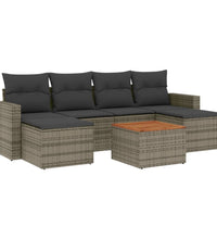 7-tlg. Garten-Sofagarnitur mit Kissen Grau Poly Rattan