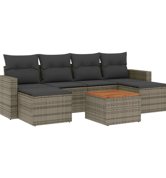 7-tlg. Garten-Sofagarnitur mit Kissen Grau Poly Rattan
