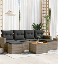 7-tlg. Garten-Sofagarnitur mit Kissen Grau Poly Rattan