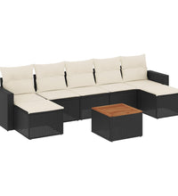 8-tlg. Garten-Sofagarnitur mit Kissen Schwarz Poly Rattan