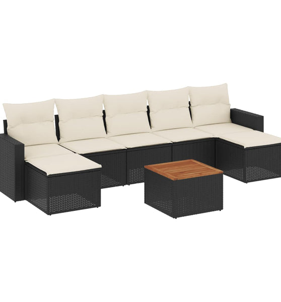 8-tlg. Garten-Sofagarnitur mit Kissen Schwarz Poly Rattan