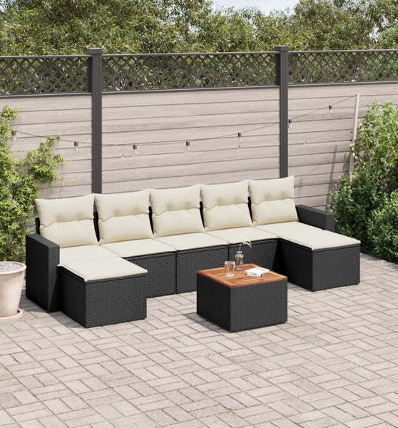 8-tlg. Garten-Sofagarnitur mit Kissen Schwarz Poly Rattan