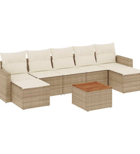 8-tlg. Garten-Sofagarnitur mit Kissen Beige Poly Rattan