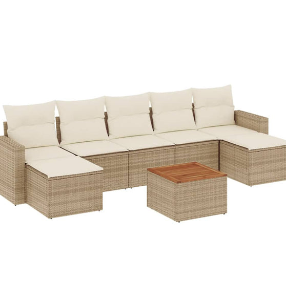 8-tlg. Garten-Sofagarnitur mit Kissen Beige Poly Rattan