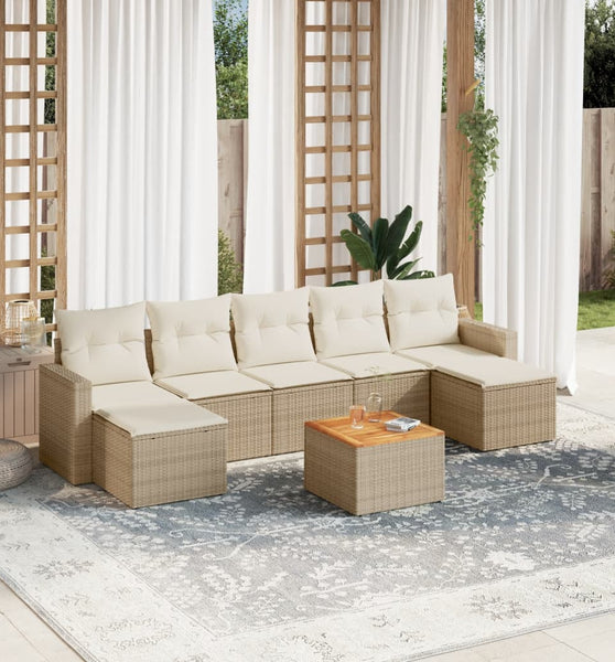 8-tlg. Garten-Sofagarnitur mit Kissen Beige Poly Rattan