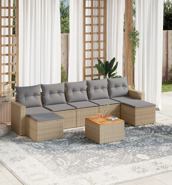 8-tlg. Garten-Sofagarnitur mit Kissen Beige Poly Rattan