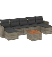 8-tlg. Garten-Sofagarnitur mit Kissen Grau Poly Rattan