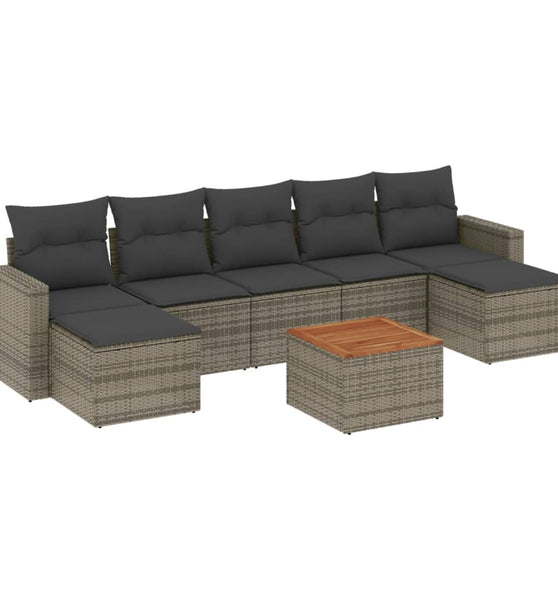 8-tlg. Garten-Sofagarnitur mit Kissen Grau Poly Rattan