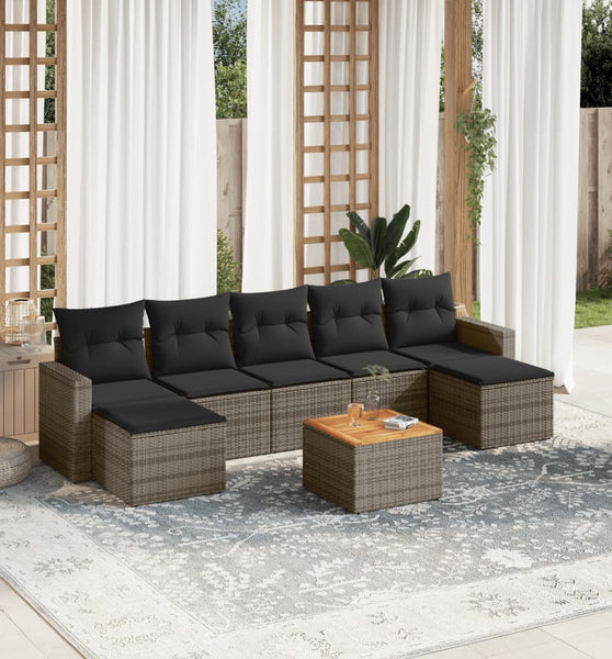 8-tlg. Garten-Sofagarnitur mit Kissen Grau Poly Rattan