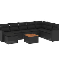 9-tlg. Garten-Sofagarnitur mit Kissen Schwarz Poly Rattan