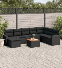 9-tlg. Garten-Sofagarnitur mit Kissen Schwarz Poly Rattan