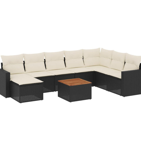 9-tlg. Garten-Sofagarnitur mit Kissen Schwarz Poly Rattan