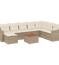 9-tlg. Garten-Sofagarnitur mit Kissen Beige Poly Rattan