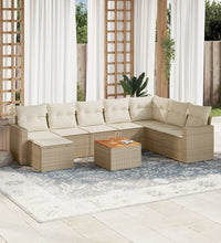 9-tlg. Garten-Sofagarnitur mit Kissen Beige Poly Rattan