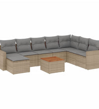 9-tlg. Garten-Sofagarnitur mit Kissen Beige Poly Rattan