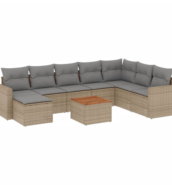 9-tlg. Garten-Sofagarnitur mit Kissen Beige Poly Rattan