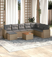 9-tlg. Garten-Sofagarnitur mit Kissen Beige Poly Rattan