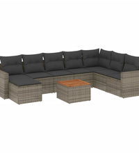 9-tlg. Garten-Sofagarnitur mit Kissen Grau Poly Rattan