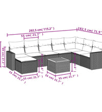 9-tlg. Garten-Sofagarnitur mit Kissen Grau Poly Rattan