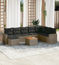 9-tlg. Garten-Sofagarnitur mit Kissen Grau Poly Rattan