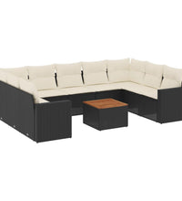 10-tlg. Garten-Sofagarnitur mit Kissen Schwarz Poly Rattan