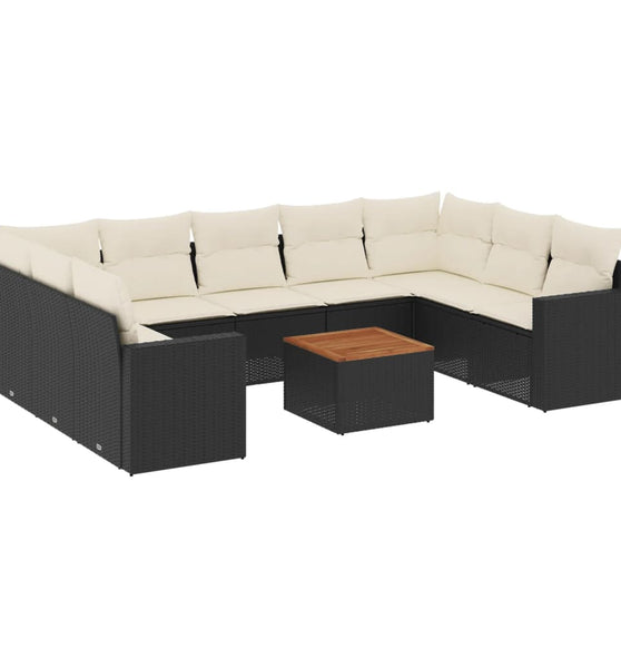 10-tlg. Garten-Sofagarnitur mit Kissen Schwarz Poly Rattan