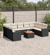 10-tlg. Garten-Sofagarnitur mit Kissen Schwarz Poly Rattan