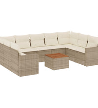 10-tlg. Garten-Sofagarnitur mit Kissen Beige Poly Rattan