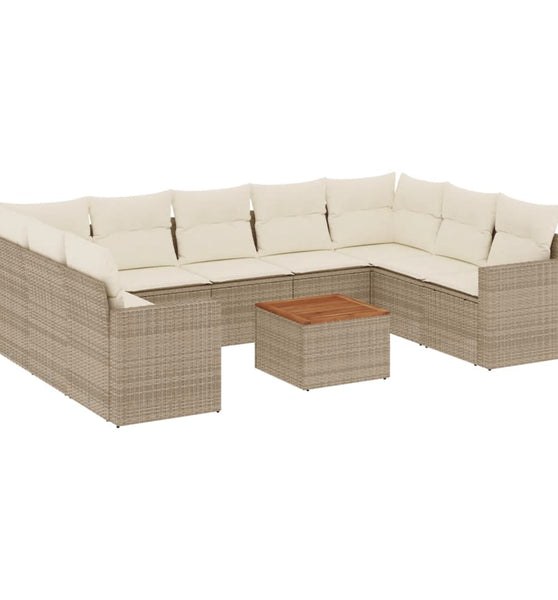 10-tlg. Garten-Sofagarnitur mit Kissen Beige Poly Rattan