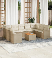 10-tlg. Garten-Sofagarnitur mit Kissen Beige Poly Rattan