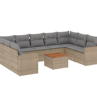 10-tlg. Garten-Sofagarnitur mit Kissen Beige Poly Rattan