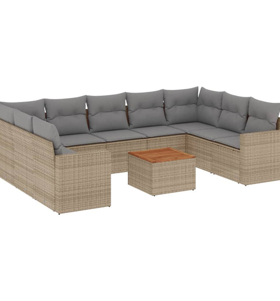 10-tlg. Garten-Sofagarnitur mit Kissen Beige Poly Rattan