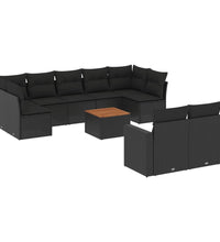 10-tlg. Garten-Sofagarnitur mit Kissen Schwarz Poly Rattan