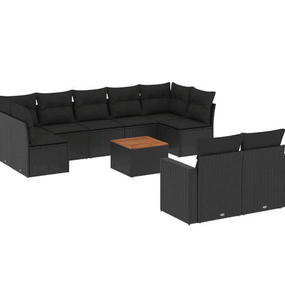 10-tlg. Garten-Sofagarnitur mit Kissen Schwarz Poly Rattan