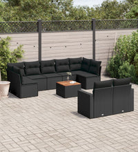 10-tlg. Garten-Sofagarnitur mit Kissen Schwarz Poly Rattan