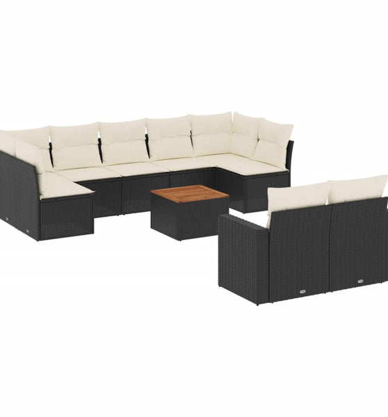 10-tlg. Garten-Sofagarnitur mit Kissen Schwarz Poly Rattan