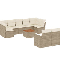 10-tlg. Garten-Sofagarnitur mit Kissen Beige Poly Rattan