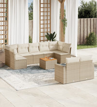 10-tlg. Garten-Sofagarnitur mit Kissen Beige Poly Rattan