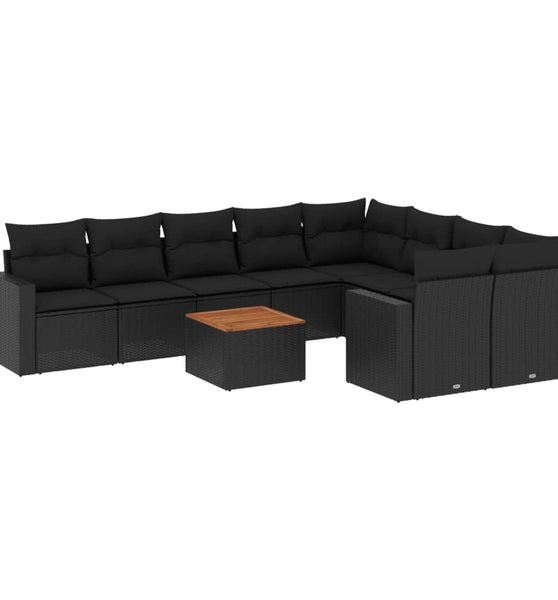10-tlg. Garten-Sofagarnitur mit Kissen Schwarz Poly Rattan