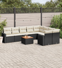 10-tlg. Garten-Sofagarnitur mit Kissen Schwarz Poly Rattan