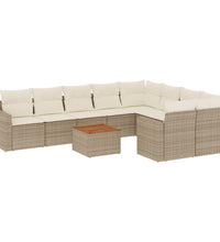 10-tlg. Garten-Sofagarnitur mit Kissen Beige Poly Rattan