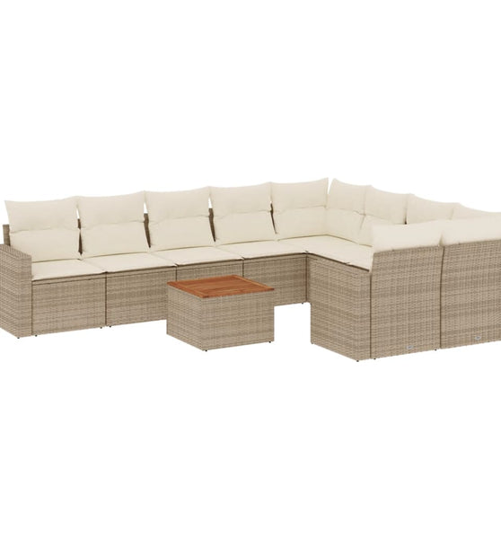 10-tlg. Garten-Sofagarnitur mit Kissen Beige Poly Rattan